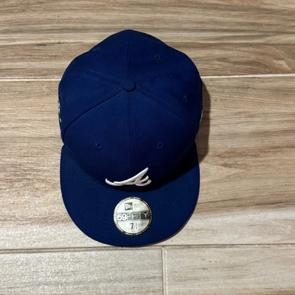 New Era 59FIFTY Atlanta Braves Fitted Hat Blue Wool King Side Patch 7 3/4 MLB